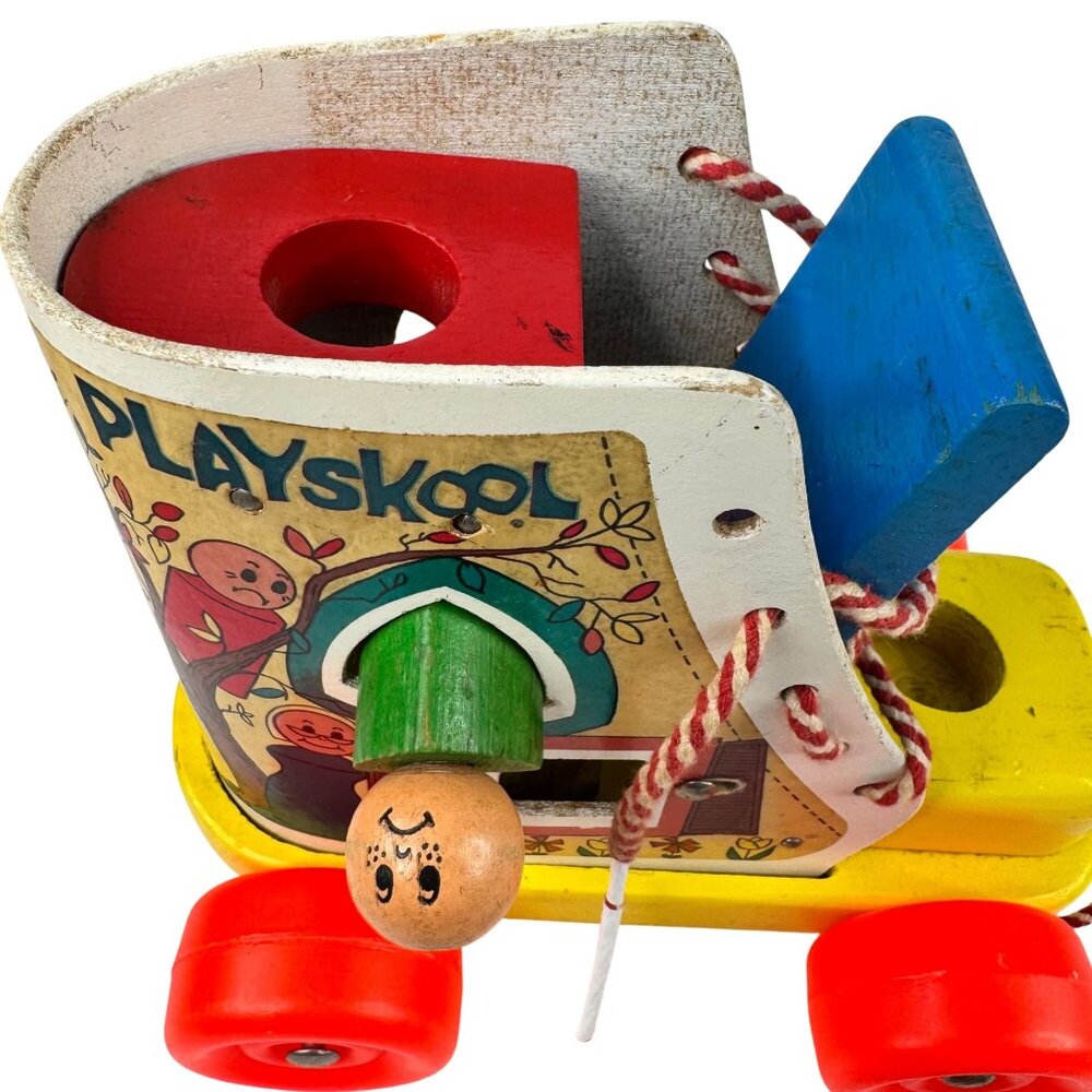 Playskool Wooden Pull Along Toy Shoe Lace Up People Figures 1970s Vtg Toddler - Picture 11 of 13